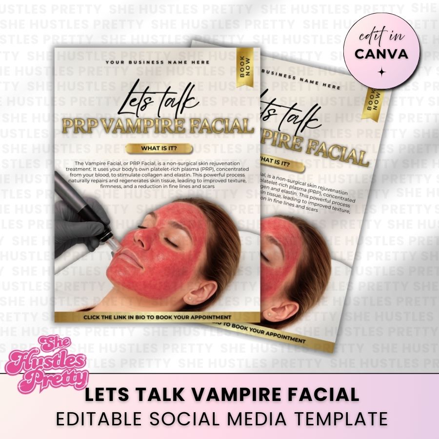 Lets Talk PRP Vampire Facial Social Media Template | Beige & Gold Luxe | For Aestheticians