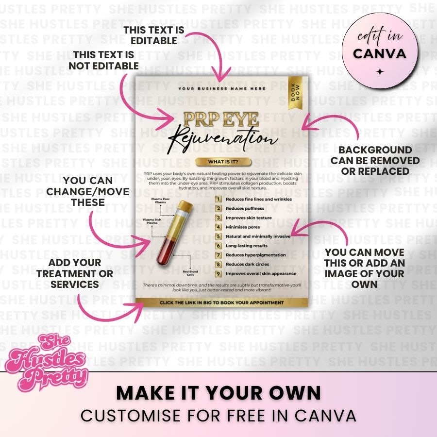 PRP Eye Rejuvenation Social Media Template | Beige & Gold Luxe | For Aestheticians