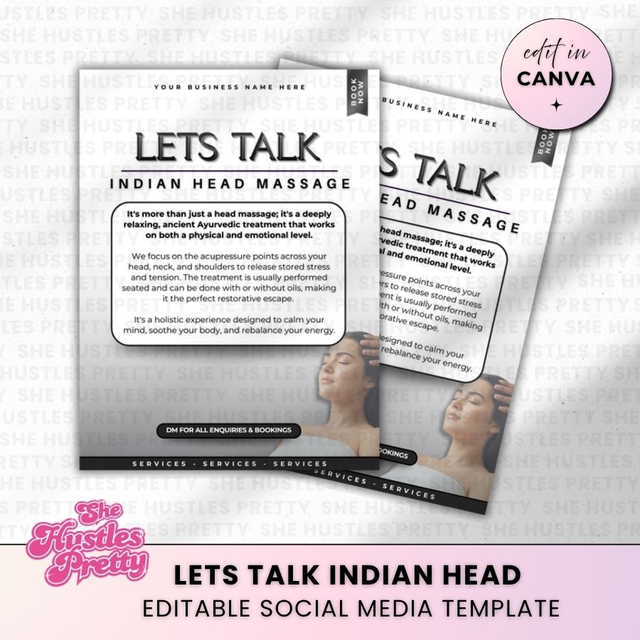 Let's Talk Indian Head Massage for Social Media | Monochrome | For Massage Therapists