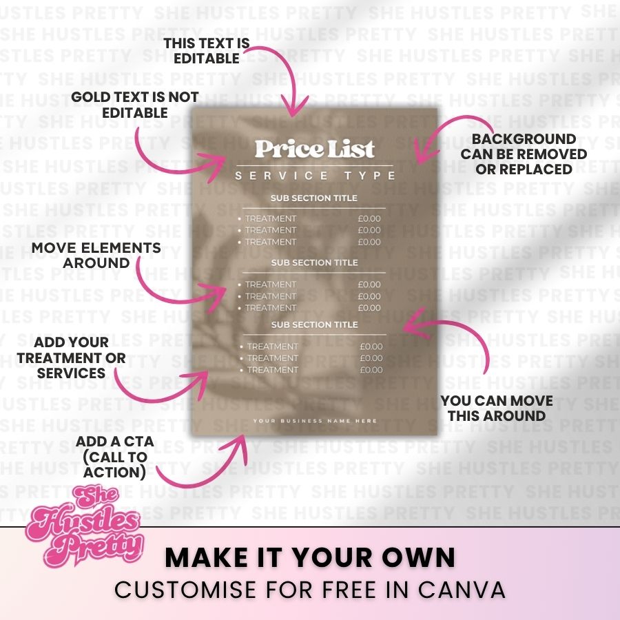 Price List Template for Social Media | Latte Layers | For Beauty Professionals