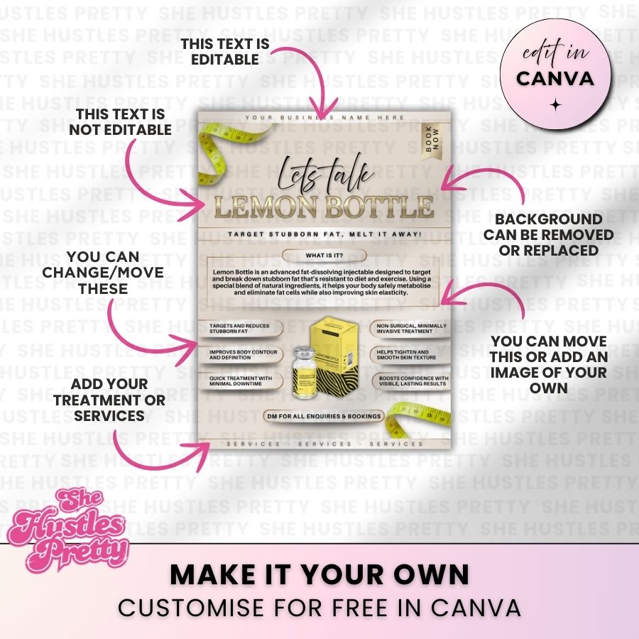 Lemon Bottle Template for Social Media | Golden Nude | For Aestheticians
