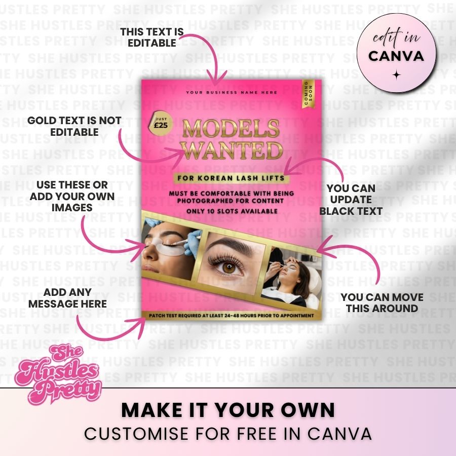 Korean Lash Lift x 5 Posts | Social Media Marketing for Lash Artist | Pink & Gold Luxe
