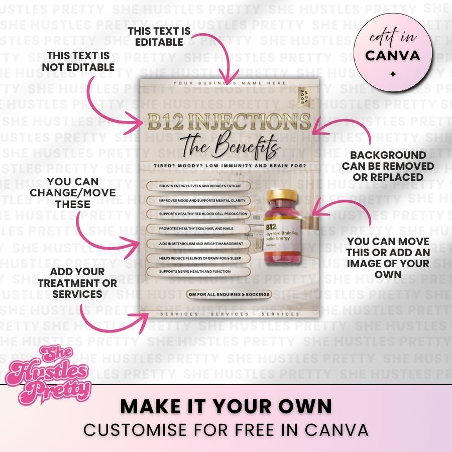 B12 Injection Benefits Social Media Template | Golden Nude | For Aestheticians