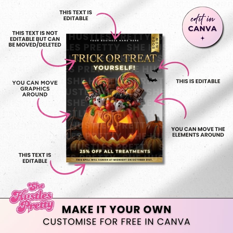 Trick or Treat Yourself Template | Black & Gold | For Beauty Professionals