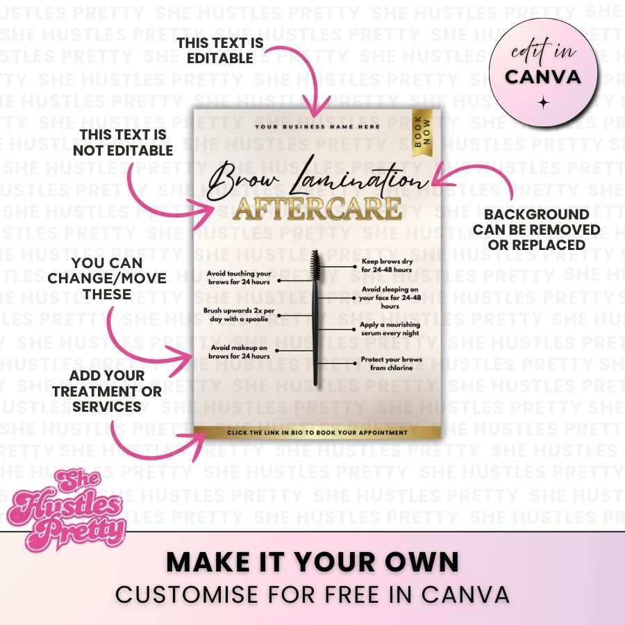 Brow Lamination - Aftercare | Social Media Templates | Beige & Gold Luxe