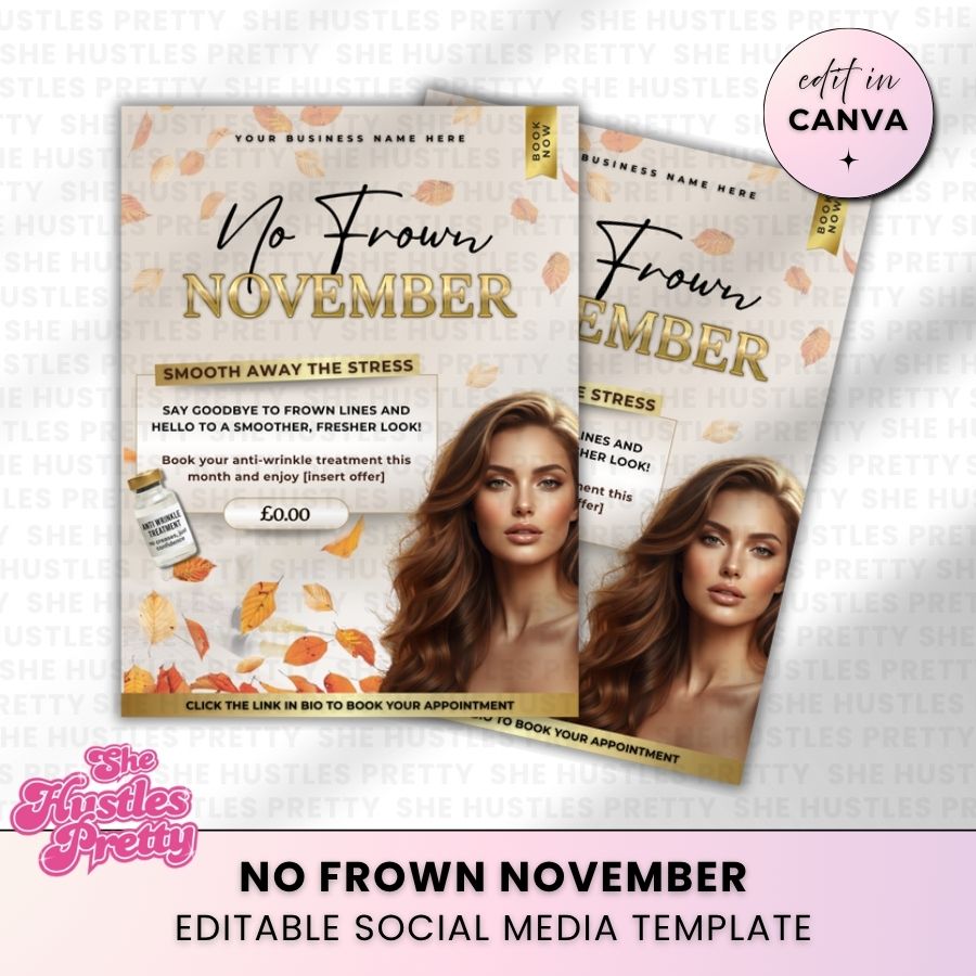No Frown November Autumn Template | Beige & Gold Luxe | For Aestheticians