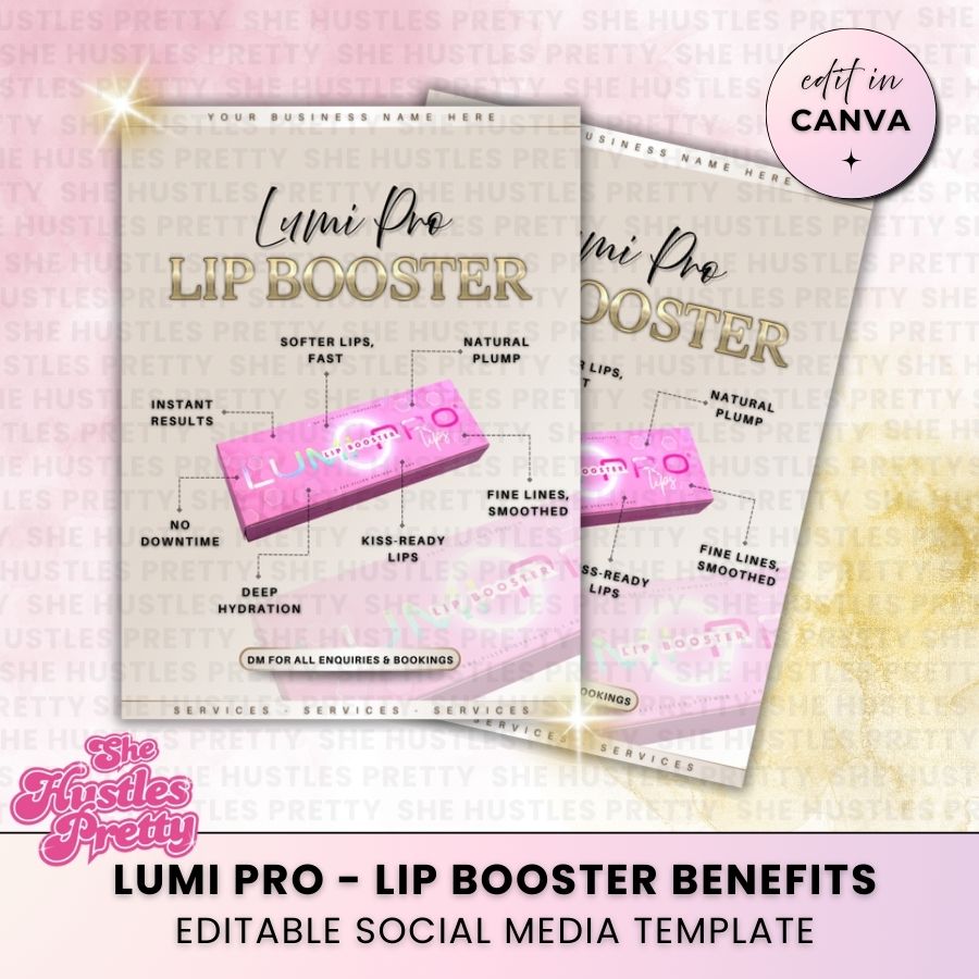 Lumi Pro Lip Booster Benefits Template for Social Media | Golden Nude | For Aestheticians