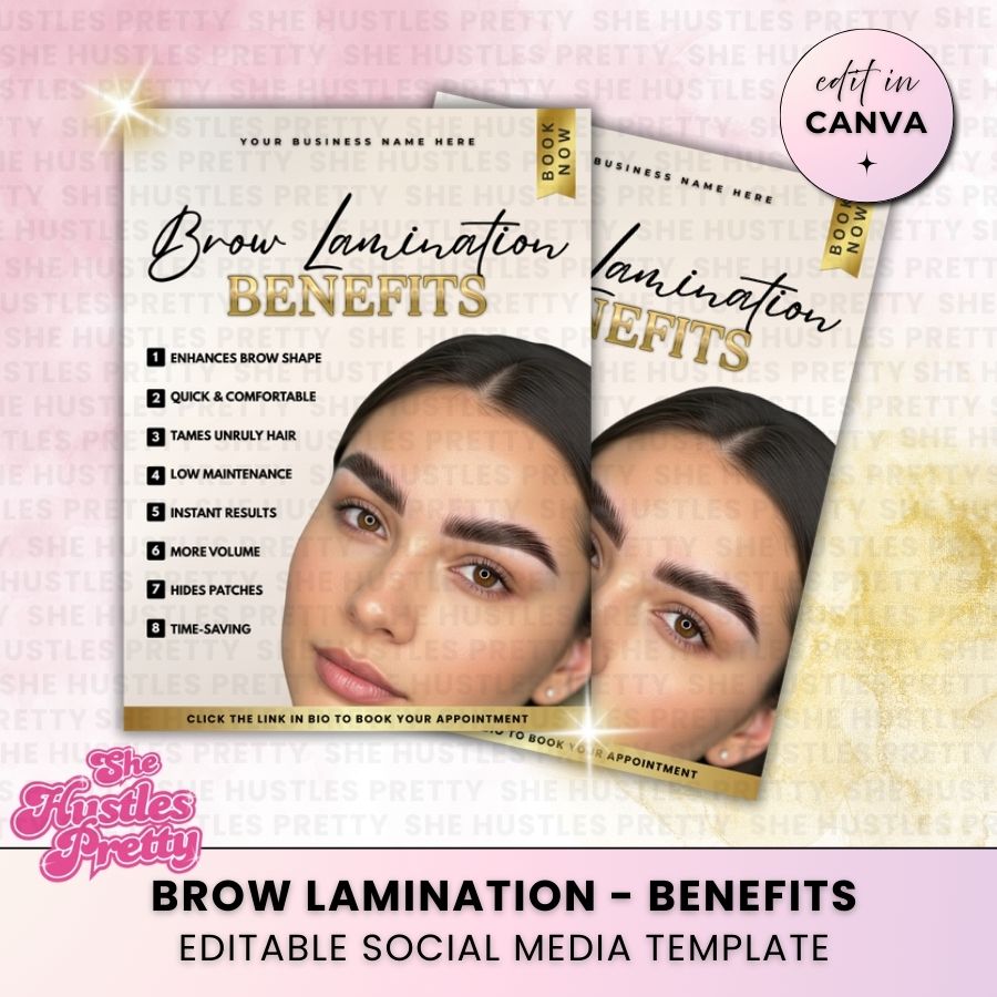 Brow Lamination - Benefits | Social Media Templates | Beige & Gold Luxe