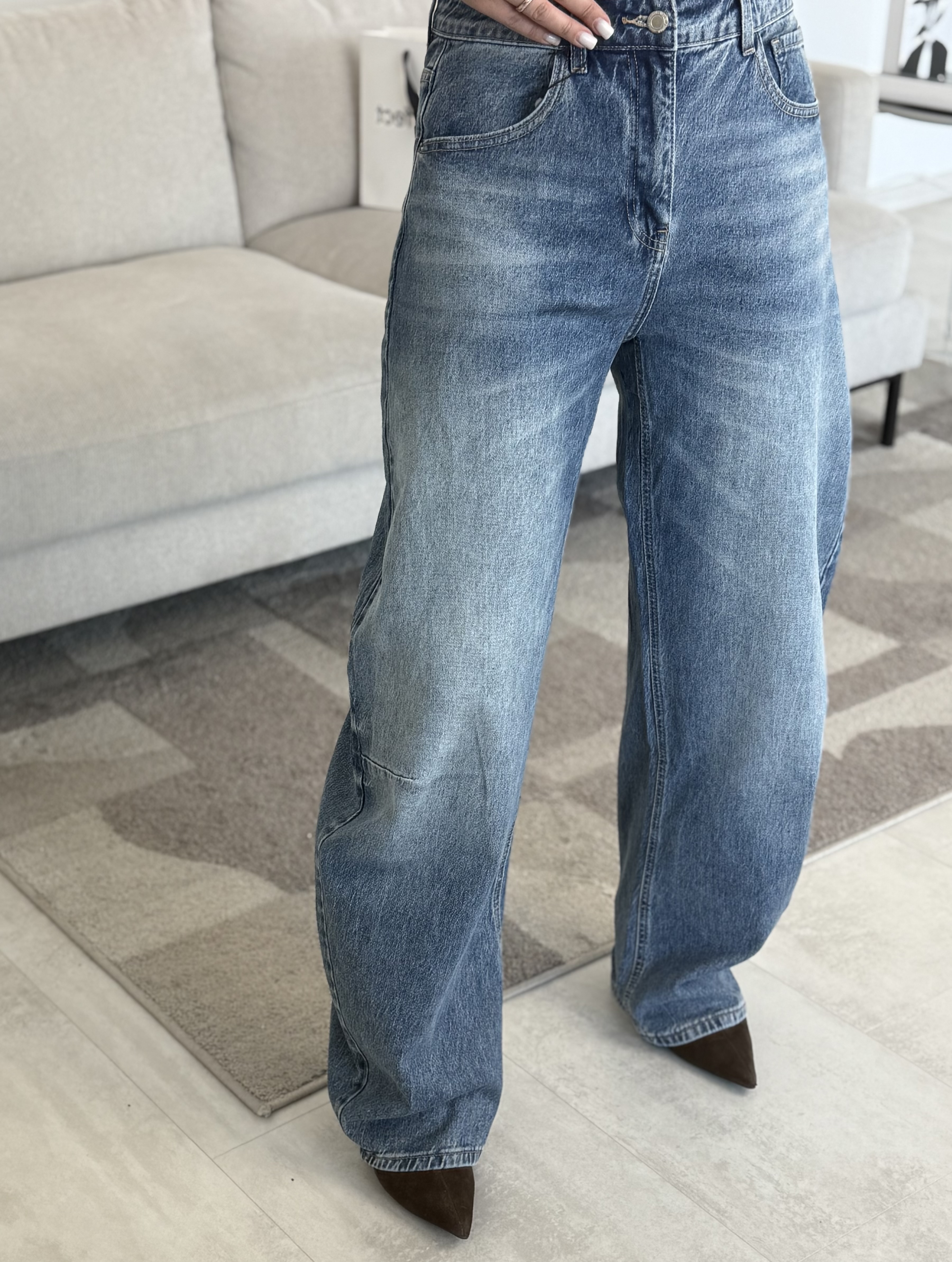 Melsvi džinsai Barrel full lenght | 195