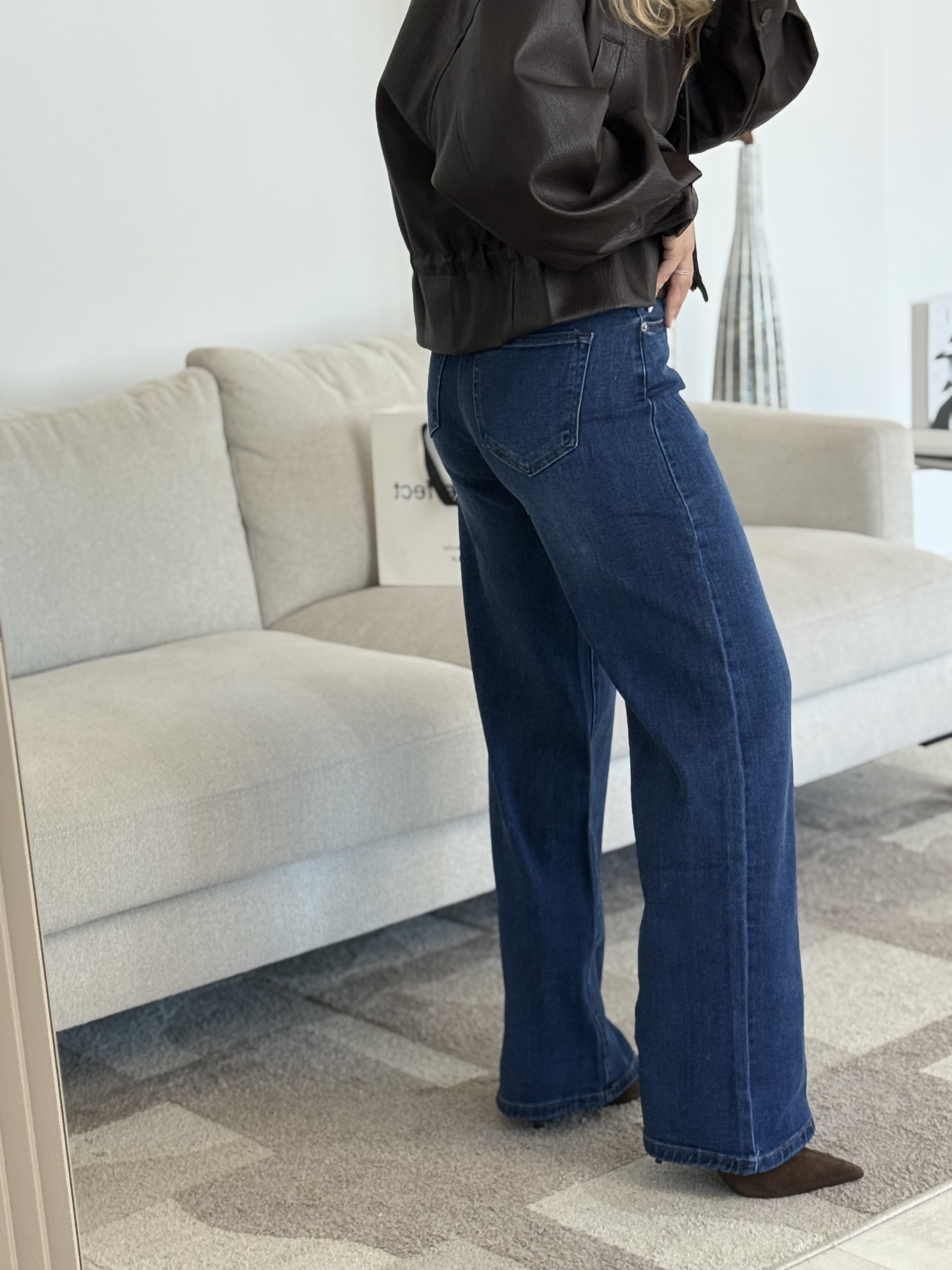 Tamsiai mėlyni platūs džinsai Casual | 245