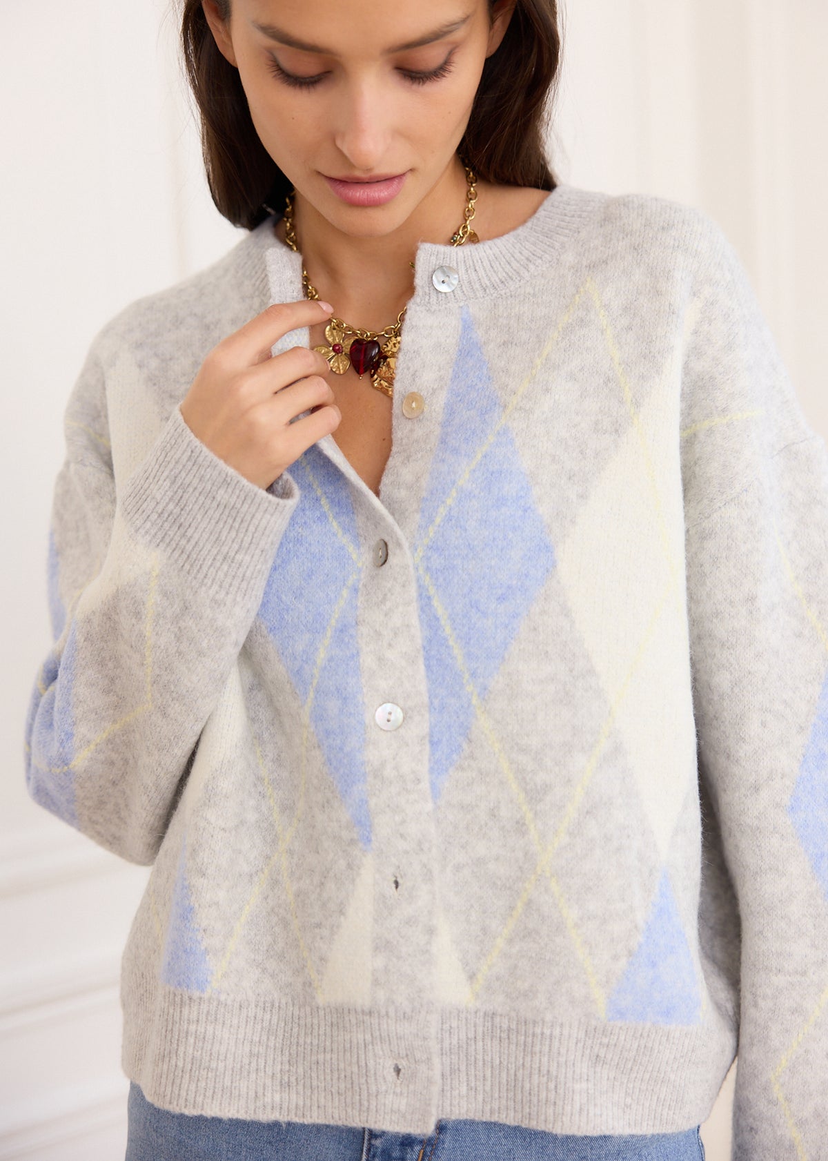 Modernus - vintažinis kardiganas su rombais