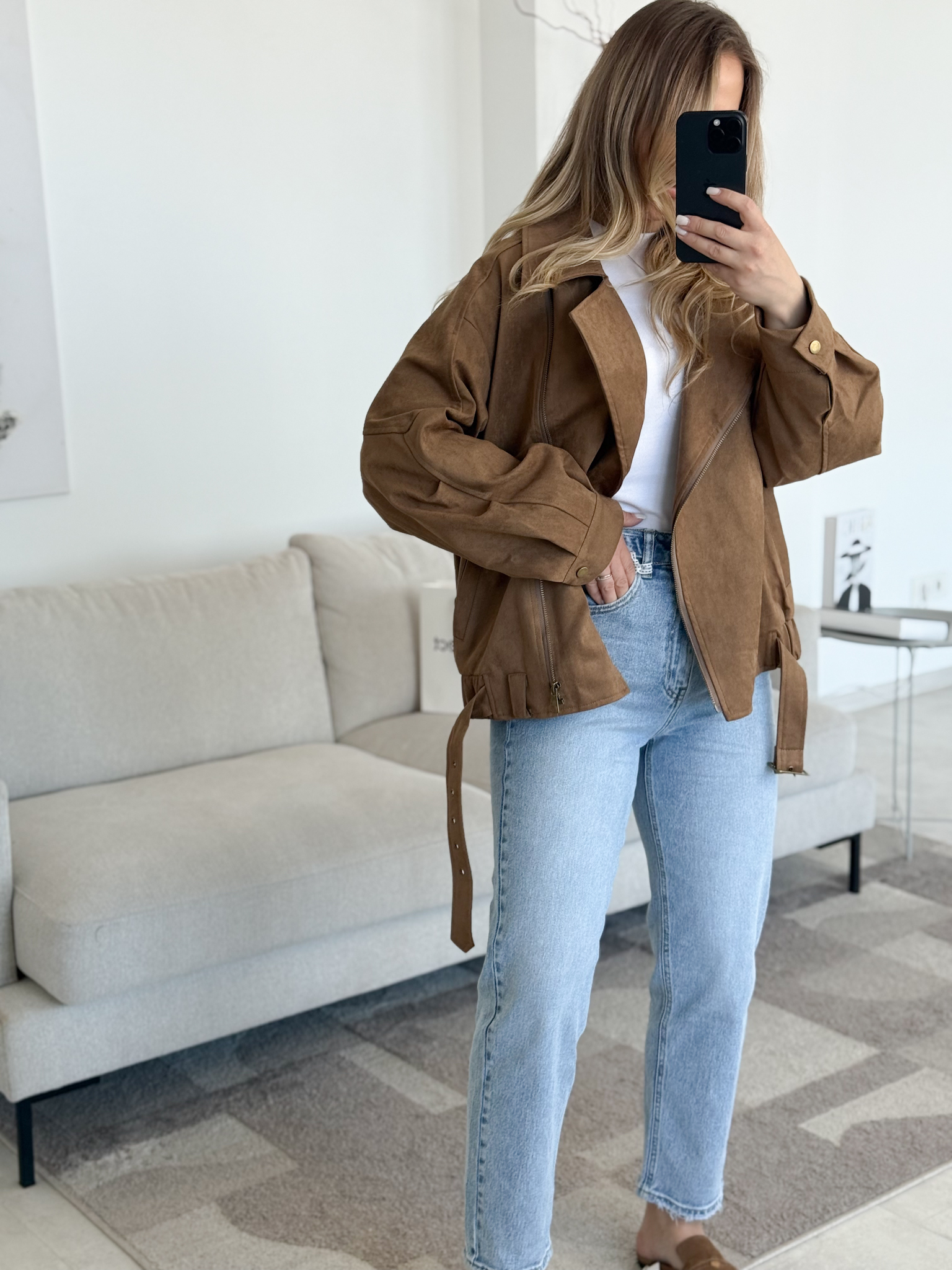 Suede biker stiliaus striukė | 222