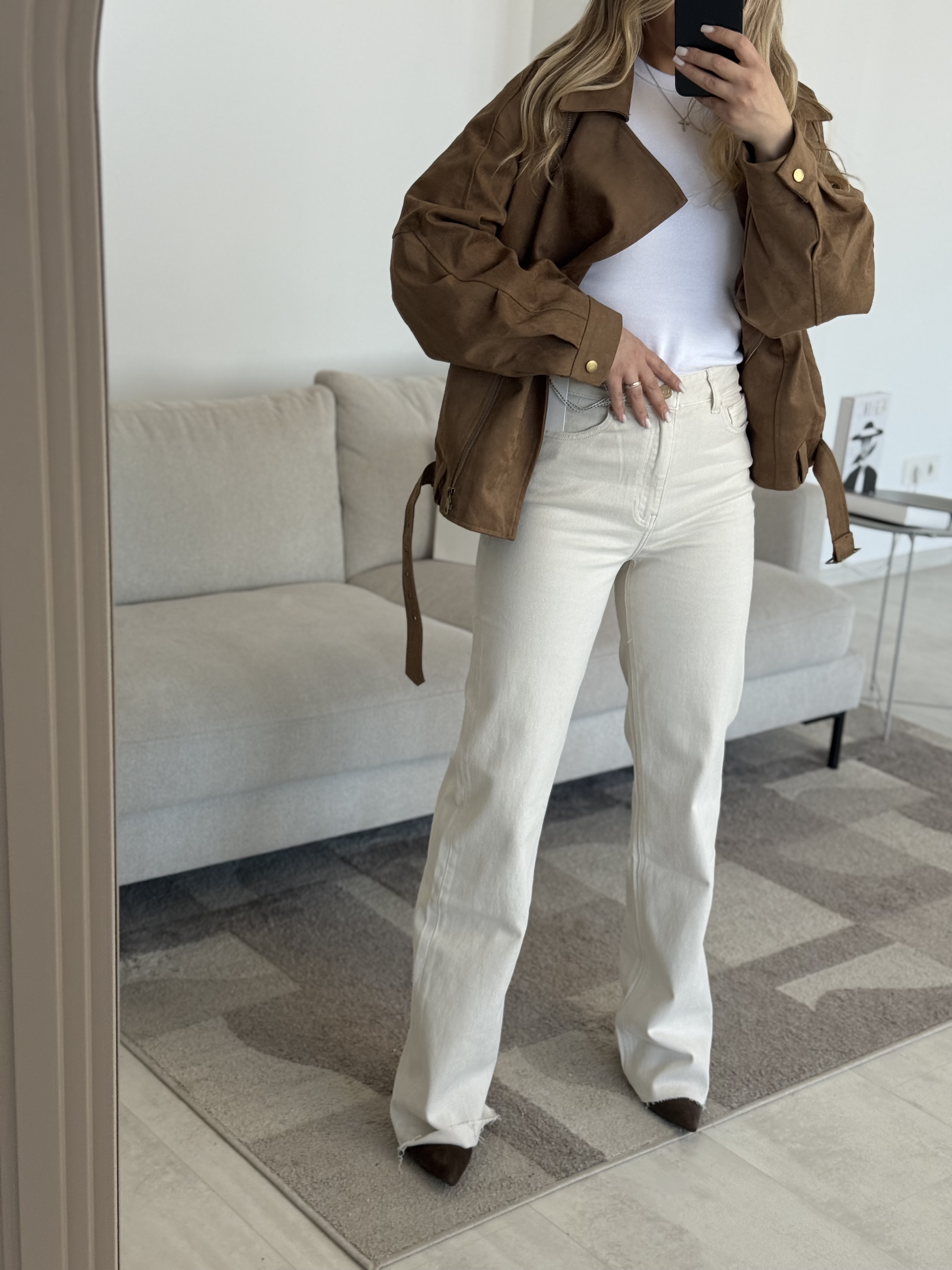 Beige džinsai tiesaus kirpimo | 304