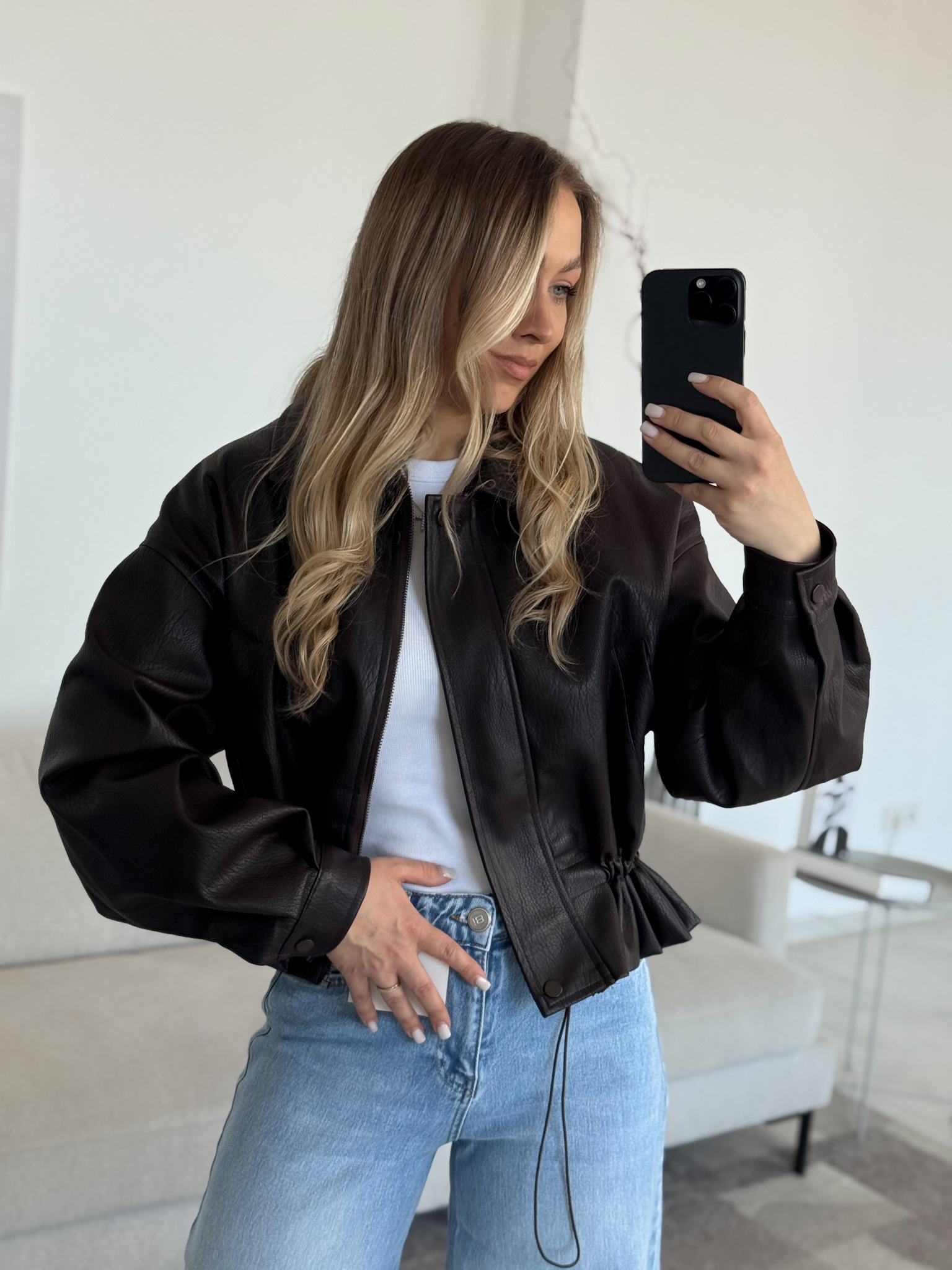 Odinė striukė dark chocolate | 301