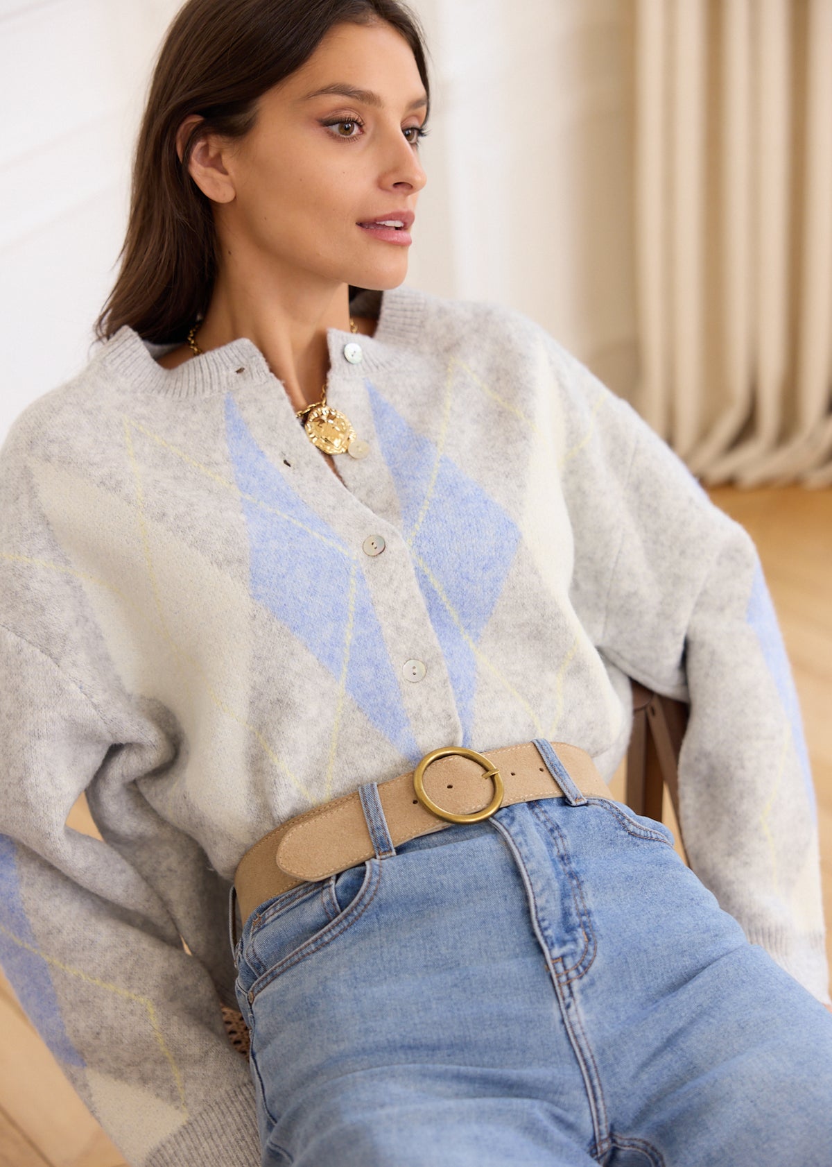 Modernus - vintažinis kardiganas su rombais