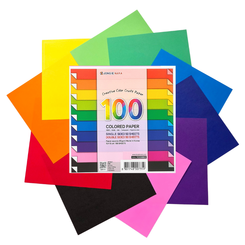 100 Sheets Single and Double Sided Paper | 20 Colours  | 15cm x 15cm | 65gsm