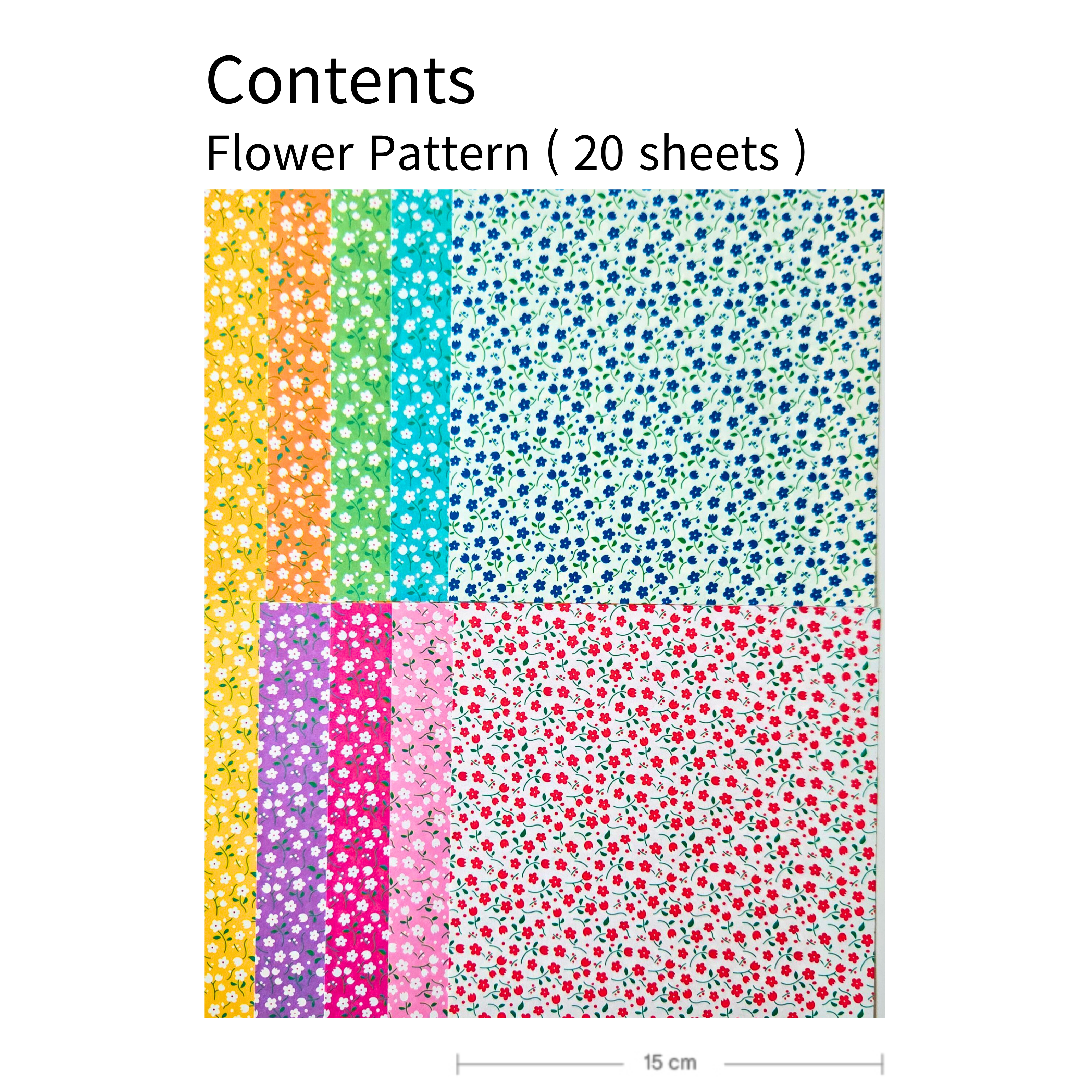Flower Pattern Origami Paper  | Single Sided  | 15cm x 15cm | 10 Patterns  | 20 Sheets