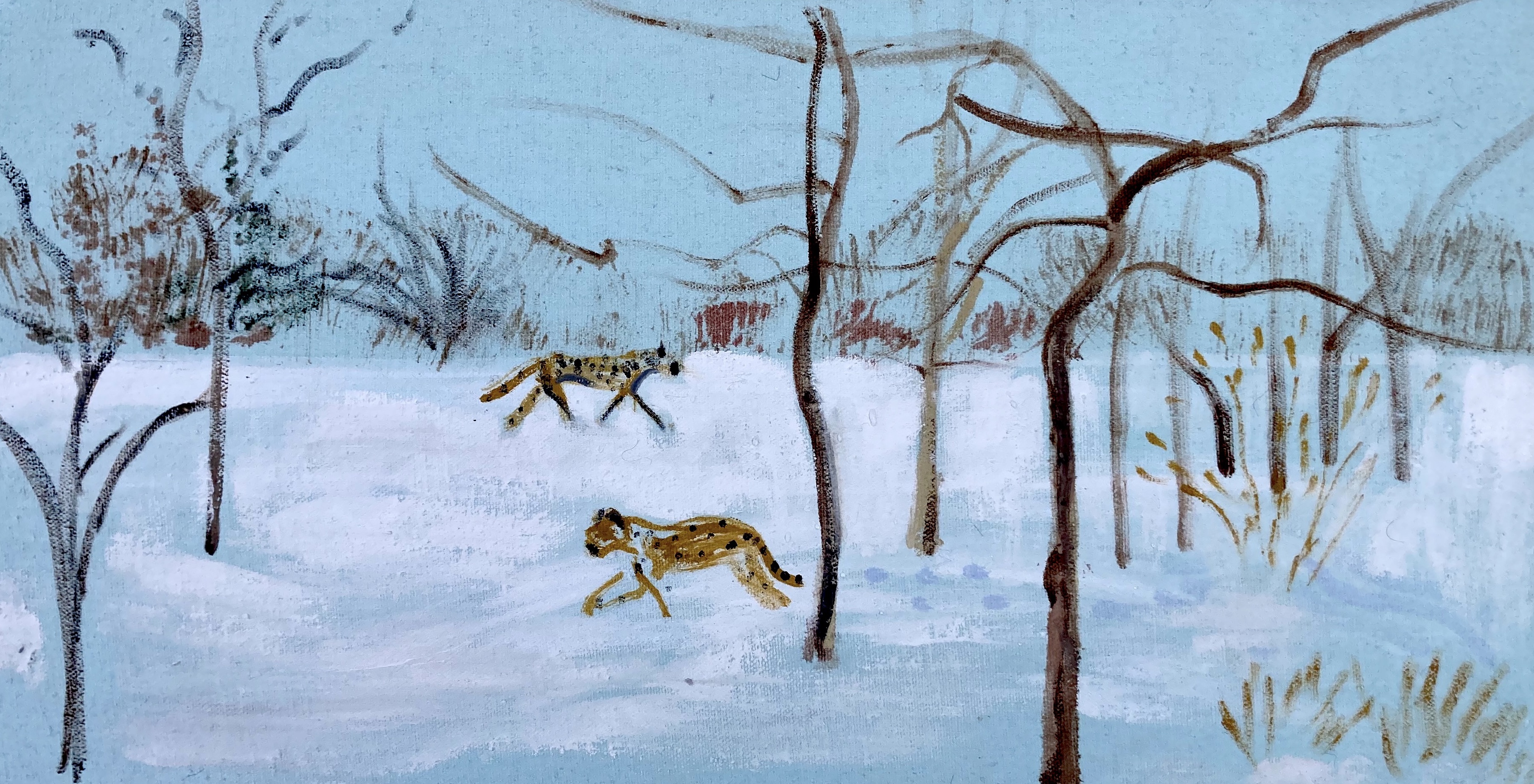 Winter Cheetah Landscape Painting