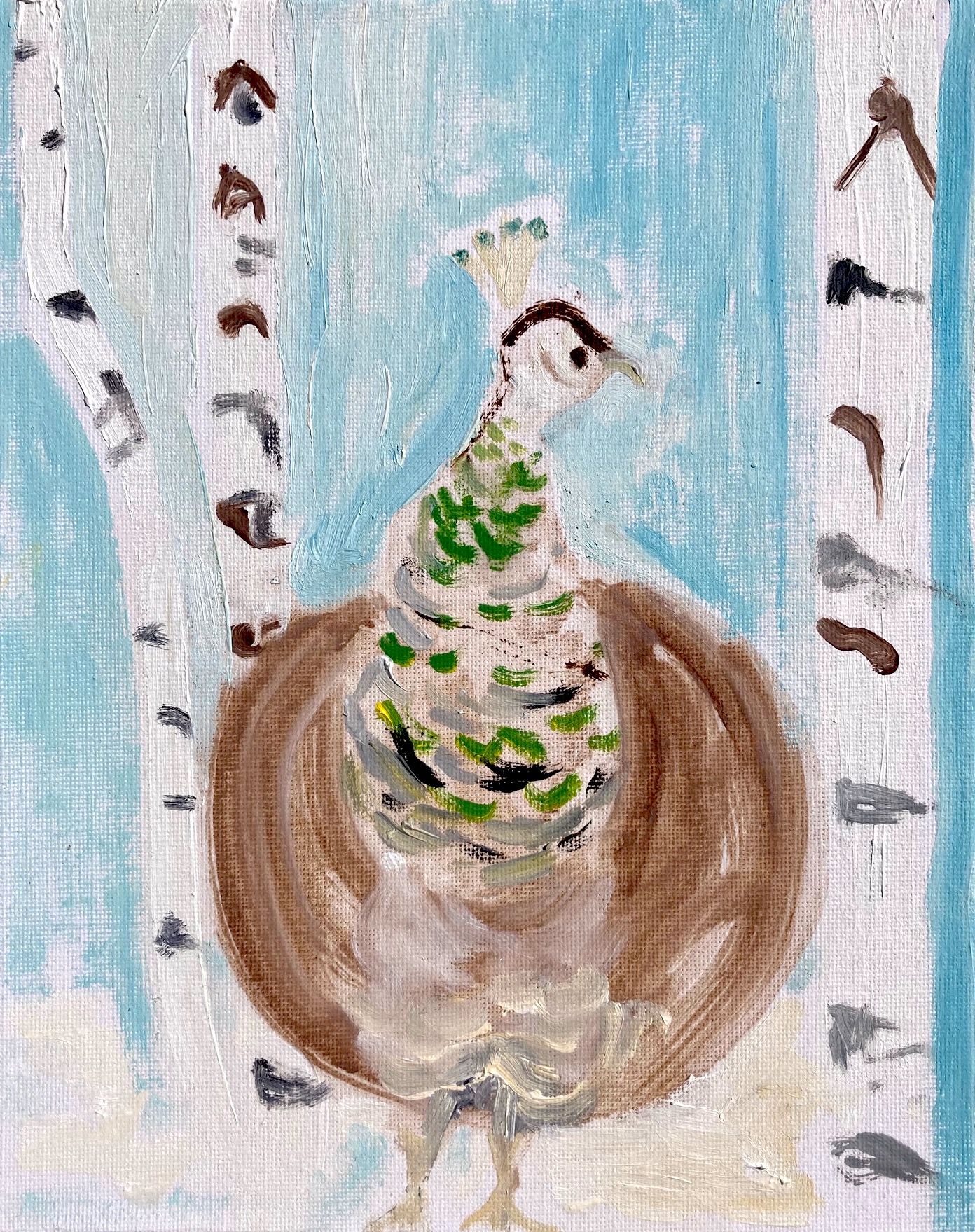 Female Peafowl Forest Painting