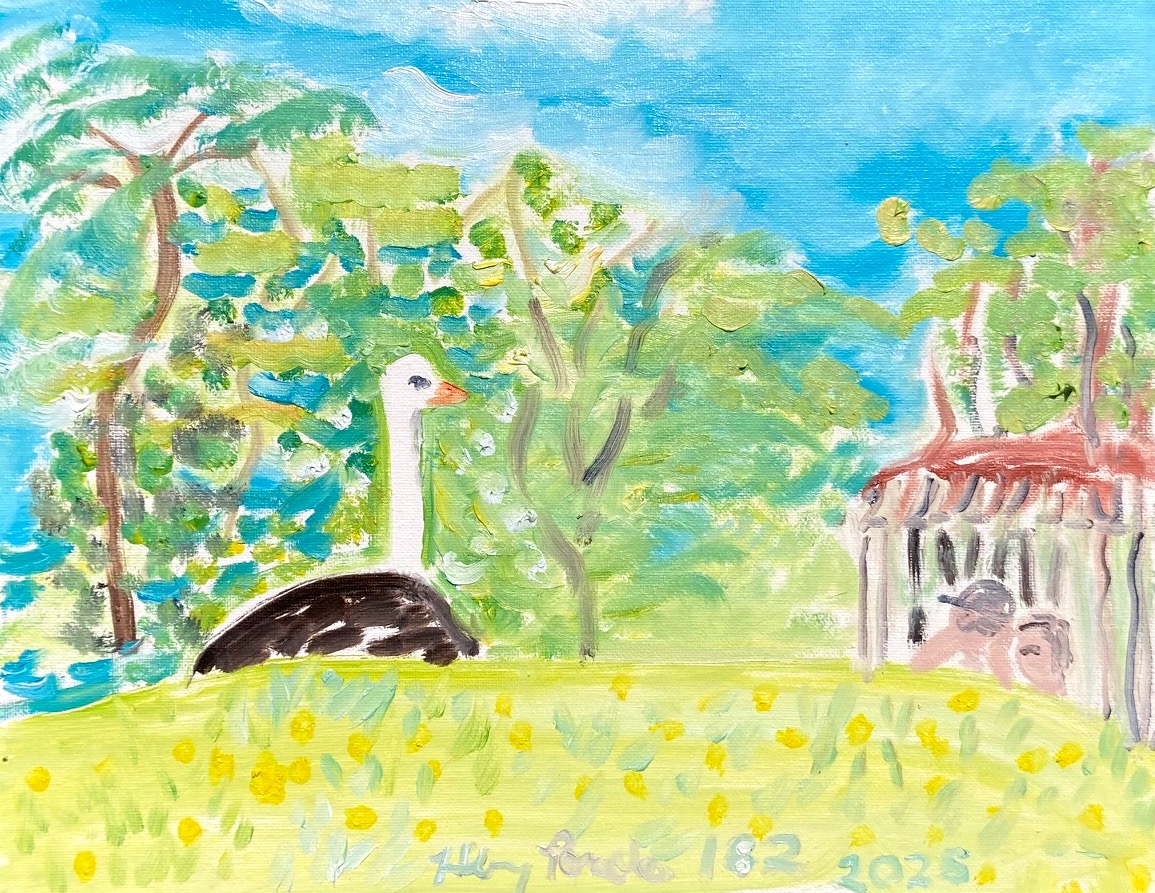 Hand-painted Ostrich Landscape Art