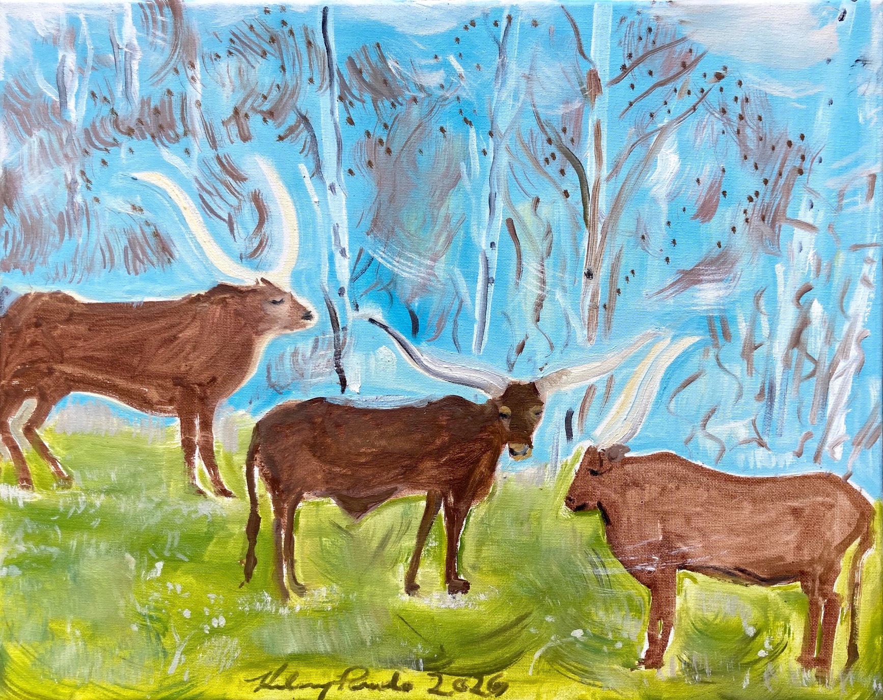 African Longhorn Cattle Oil Painting