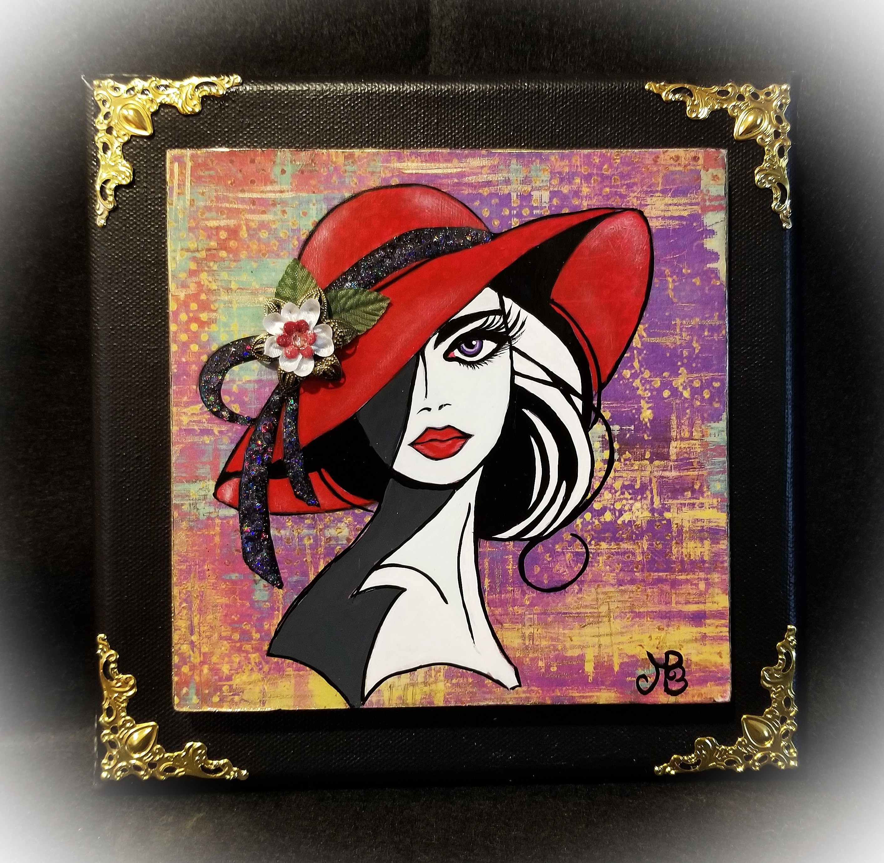 Hand-Painted Lady in Red Hat 
