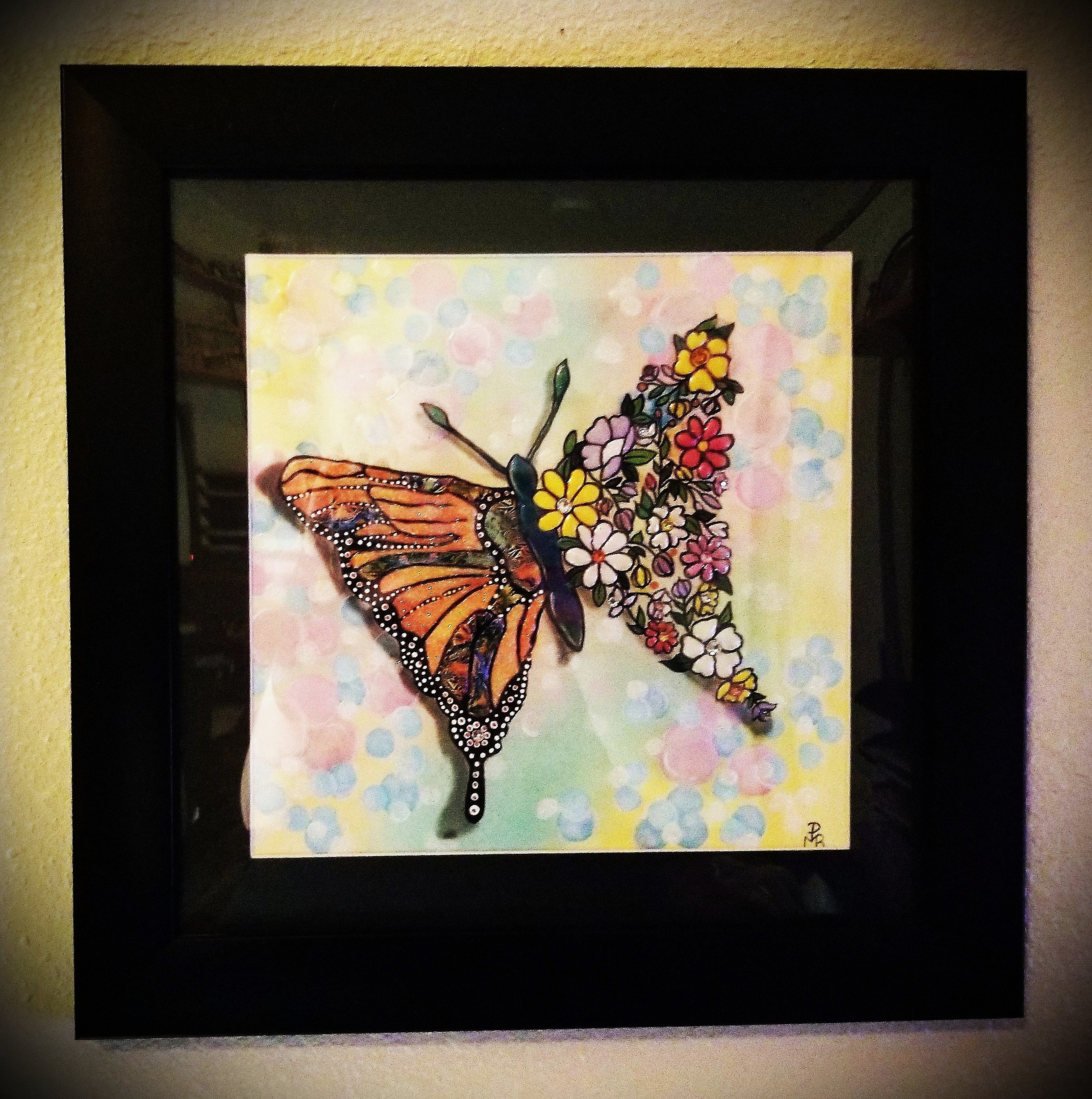 Butterfly and Flowers Framed Art