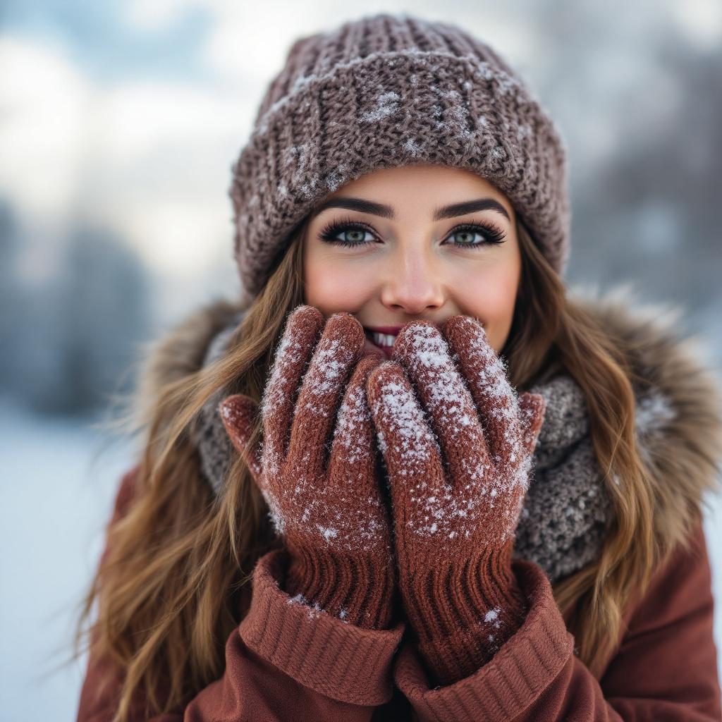 Knitted Winter Gloves Brown