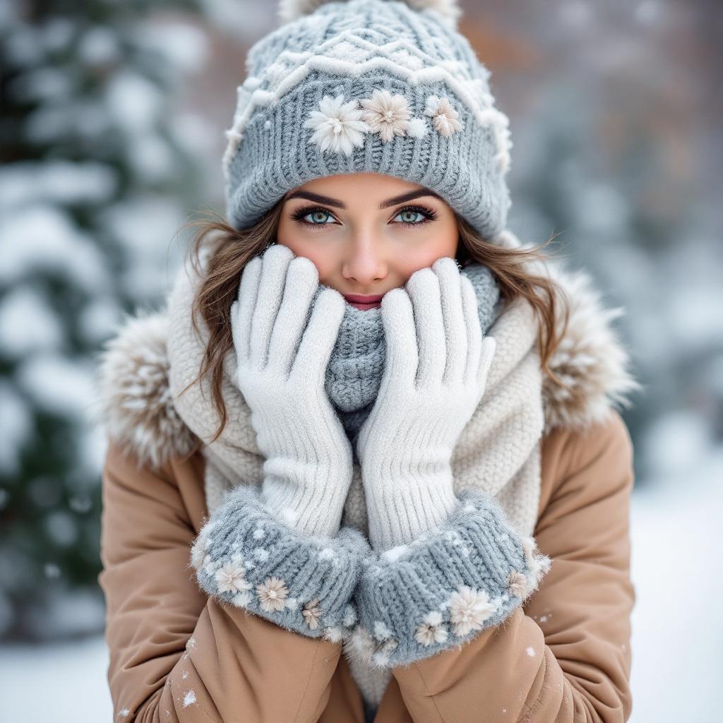 Winter Knit Gloves White