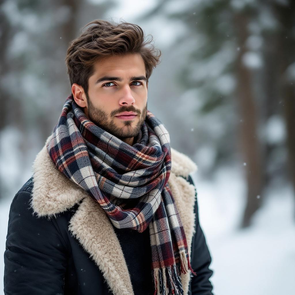 Plaid Winter Scarf Grey