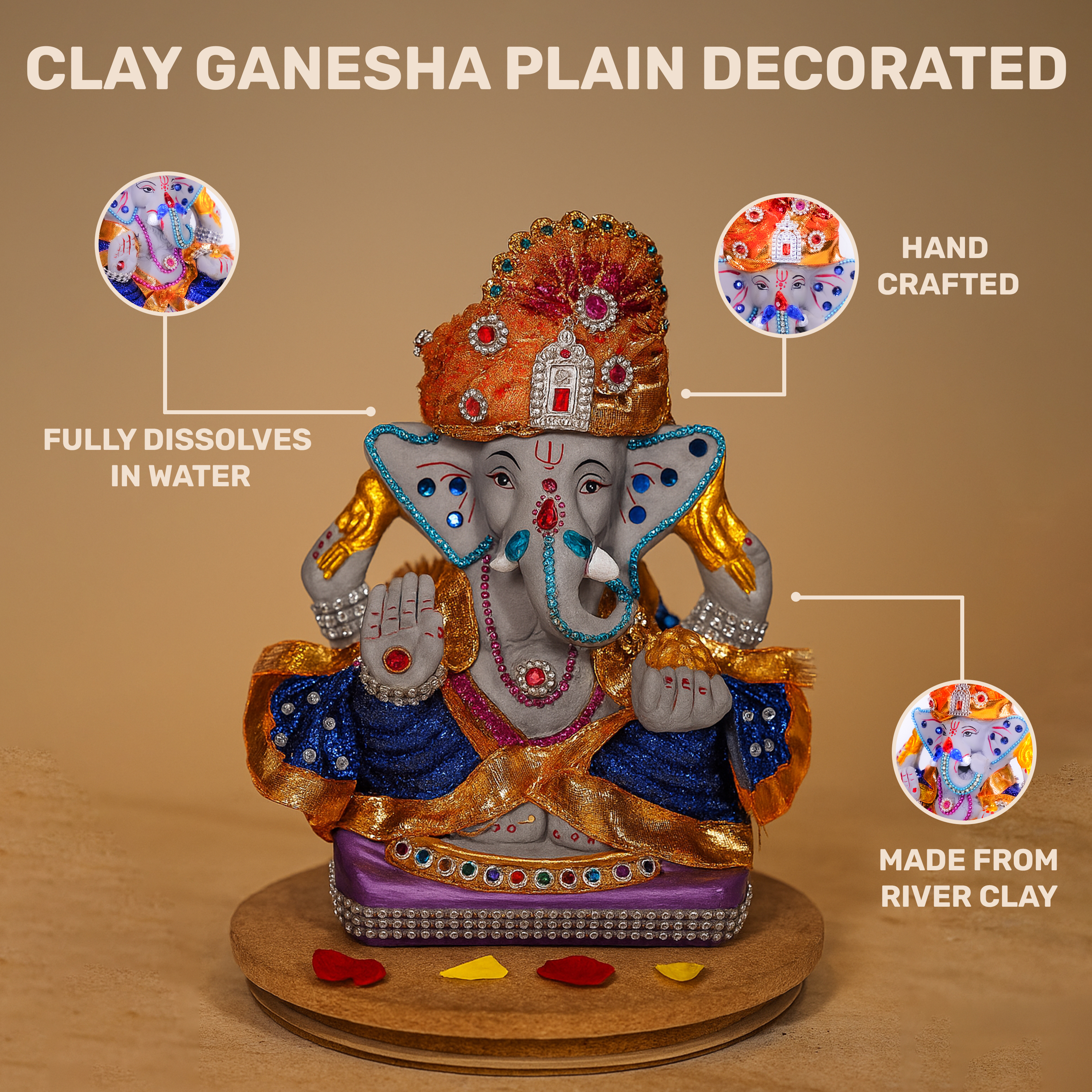 CLAY GANESHA PLAIN DECORATED PAINTED