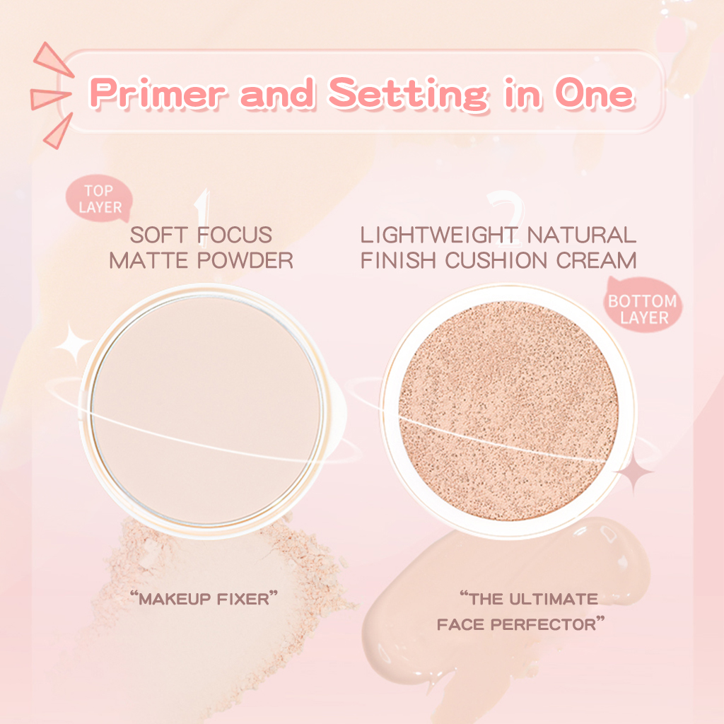 [BPOM]GOGO TALES Cushion Matte Finish Powder Foundation Setting 2-in-1 Concealer Moisturizing Lasting Wajah Cosmetic Loose Cover Compact Powder GT361