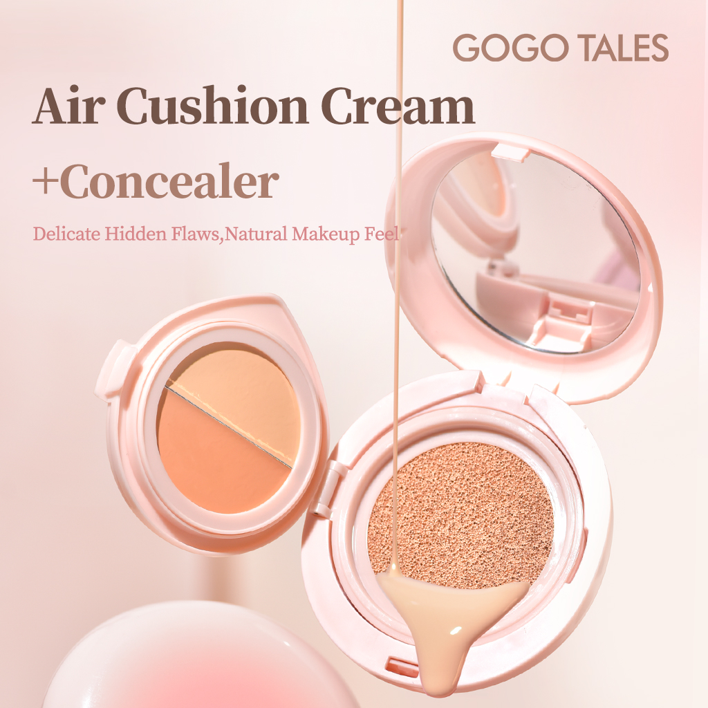 [BARU!] GOGO TALES Cushion Foundation Concealer 3-in-1 Tahan Lama Full Coverage Glowing Matte Ringan Halus Tidak Crack Makeup Base Wajah Long-Lasting Moisture GT675