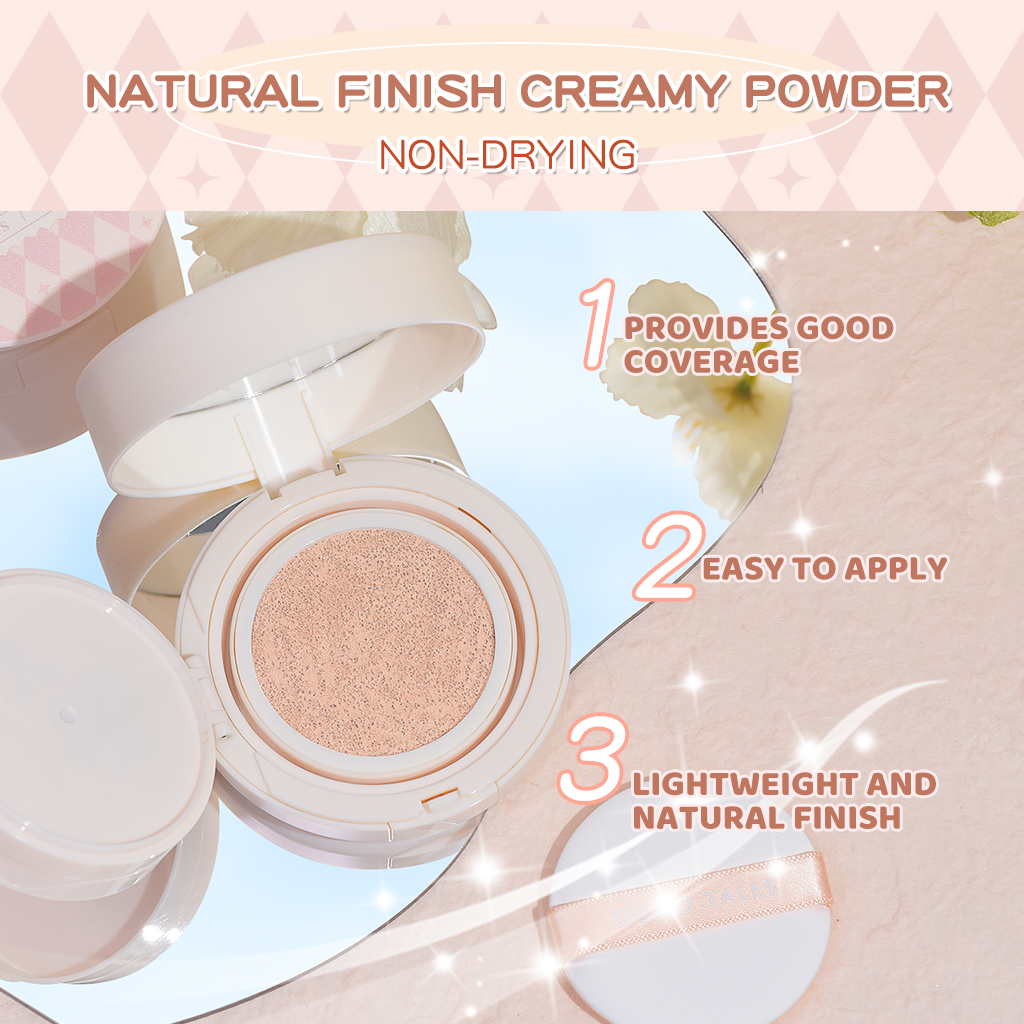 [BPOM]GOGO TALES Cushion Matte Finish Powder Foundation Setting 2-in-1 Concealer Moisturizing Lasting Wajah Cosmetic Loose Cover Compact Powder GT361