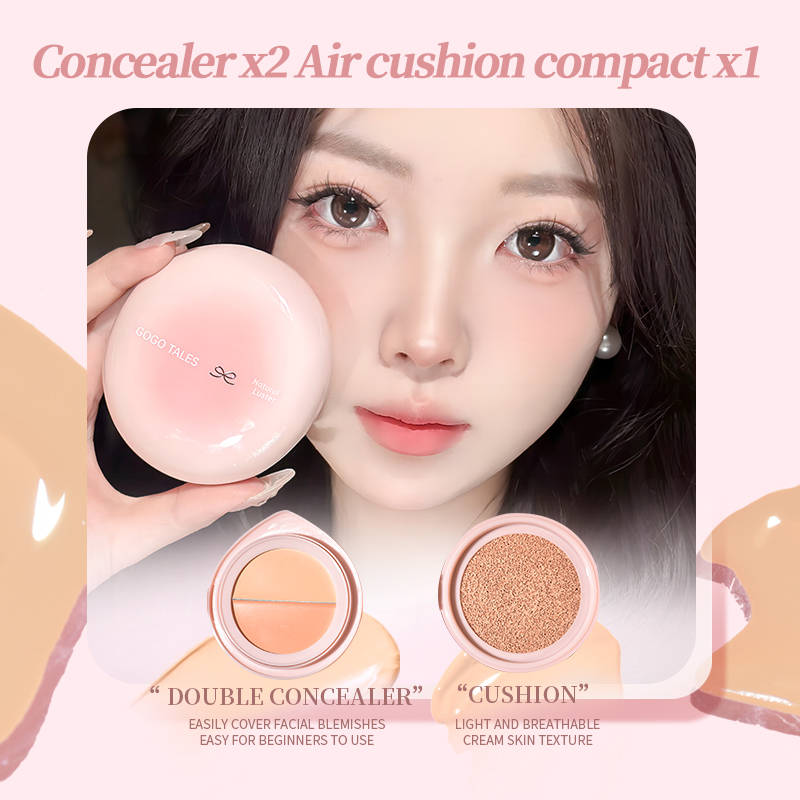 [BARU!] GOGO TALES Cushion Foundation Concealer 3-in-1 Tahan Lama Full Coverage Glowing Matte Ringan Halus Tidak Crack Makeup Base Wajah Long-Lasting Moisture GT675