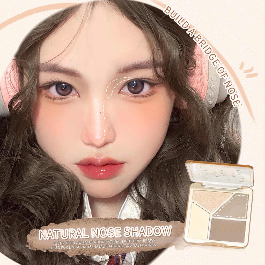 [BPOM]GOGO TALES contour dan highlighter palette nose shadow powder makeup wajah glowing look soft glitter silky 3D face matte shimmer finish cosmetic GT431