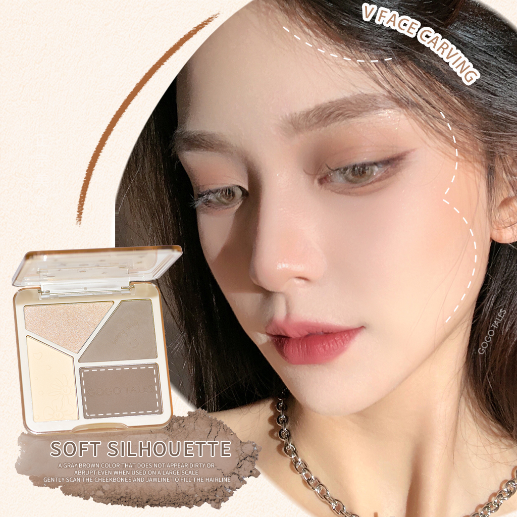 [BPOM]GOGO TALES contour dan highlighter palette nose shadow powder makeup wajah glowing look soft glitter silky 3D face matte shimmer finish cosmetic GT431