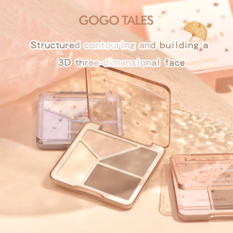 [BPOM]GOGO TALES contour dan highlighter palette nose shadow powder makeup wajah glowing look soft glitter silky 3D face matte shimmer finish cosmetic GT431