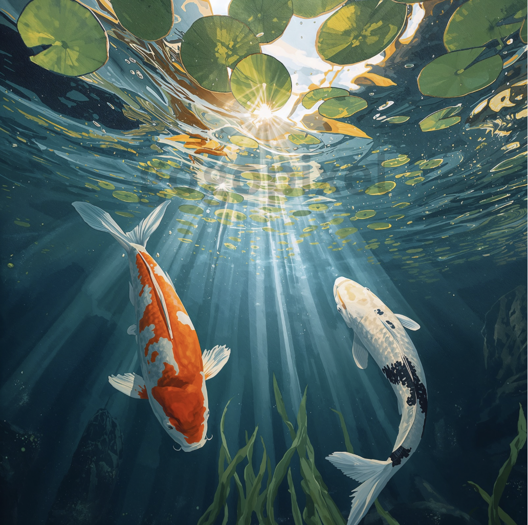Koi Fish & Lily Pond Art | Square Digital Download and Printable