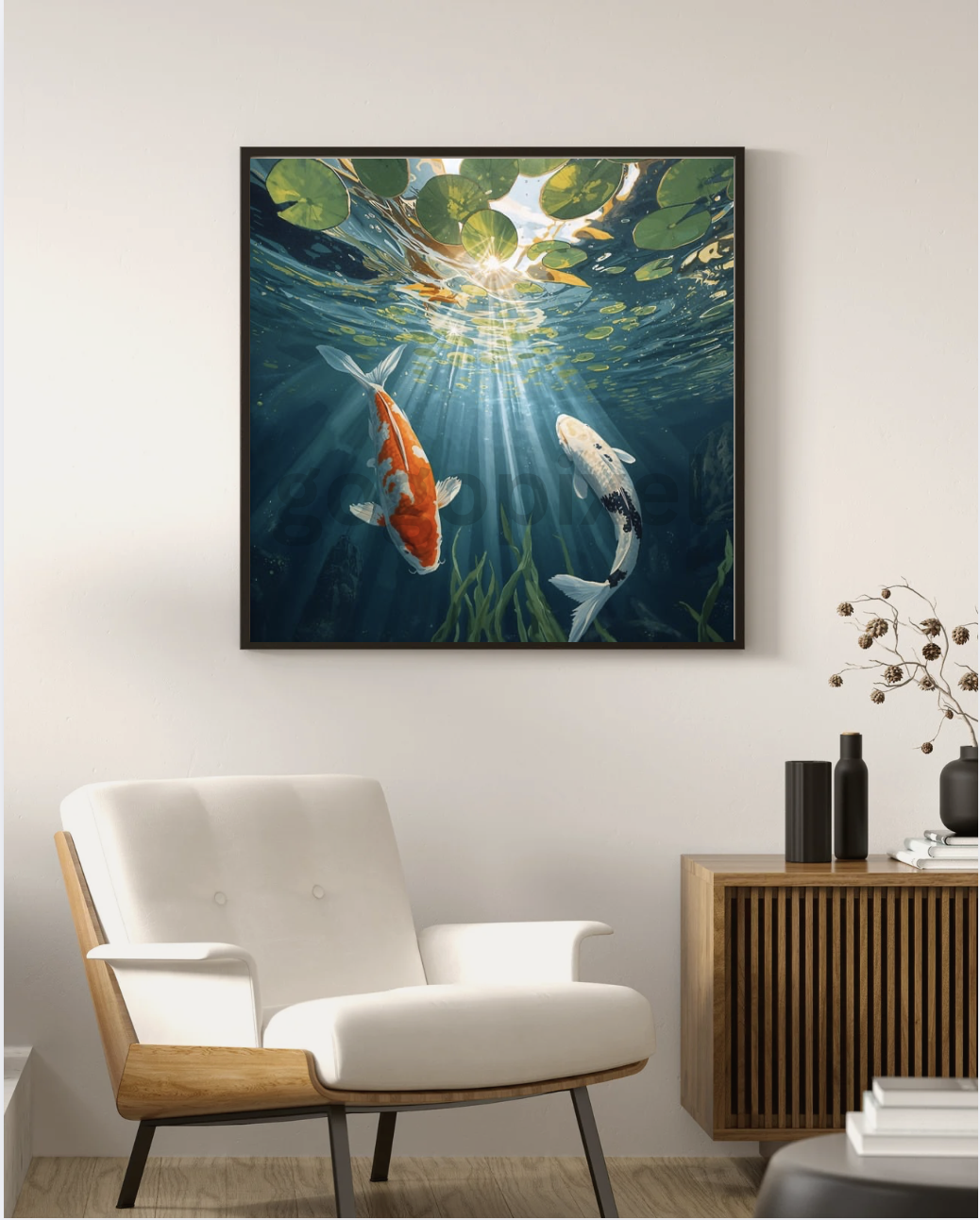 Koi Fish & Lily Pond Art | Square Digital Download and Printable