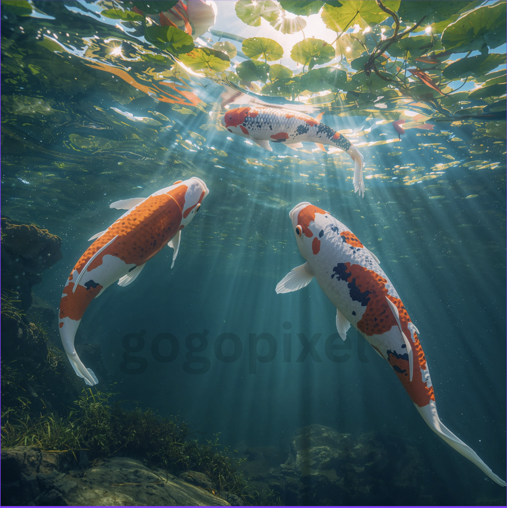 Underwater Koi Serenity | Square Digital Art Printable and Download