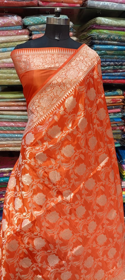 Orange Banarasi Silk Saree