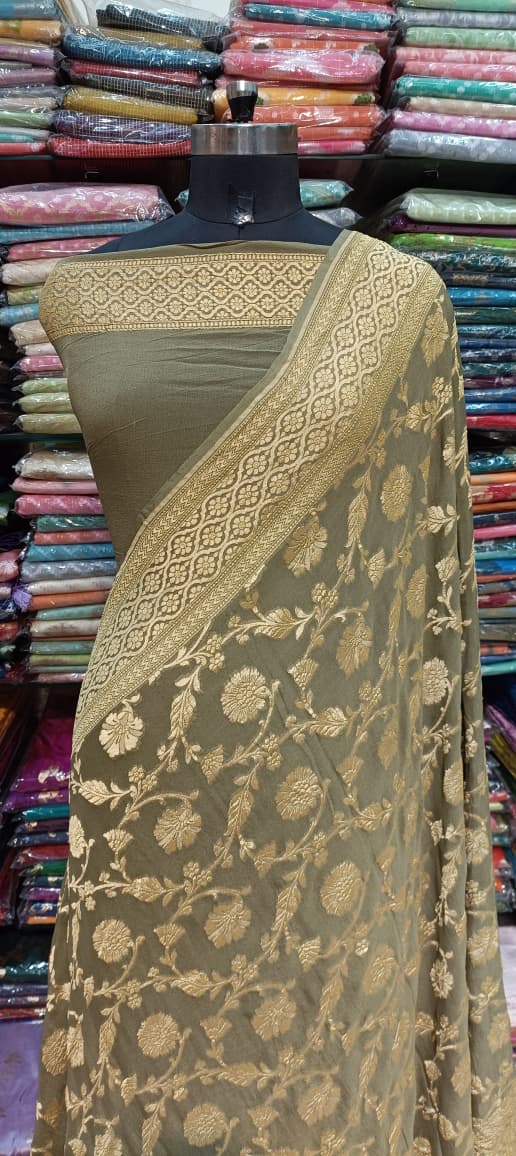 Olive Green Designer Saree