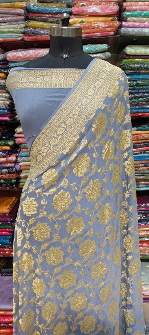 Blueish Georgette Banarasi Silk Saree