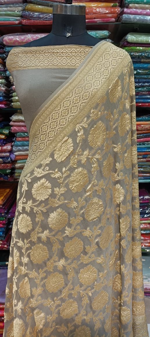Elegant Grey Golden Designer Saree