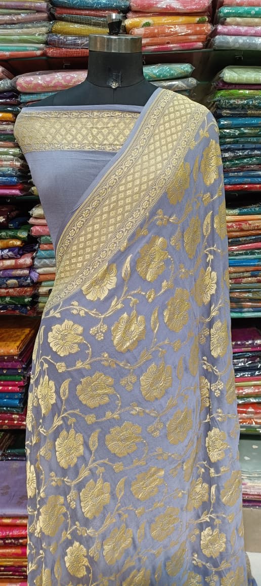 Elegant Grey Georgette Banarasi Saree