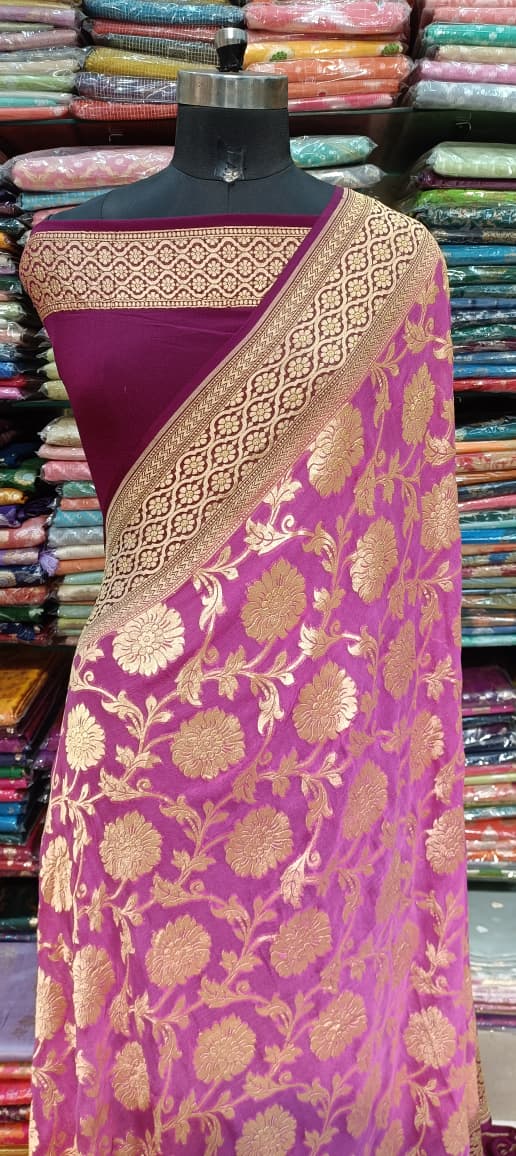 Designer Purple Saree with Golden Design
