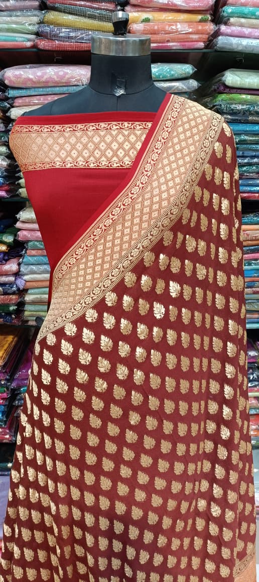 Red and Gold Banarasi Georgette Saree