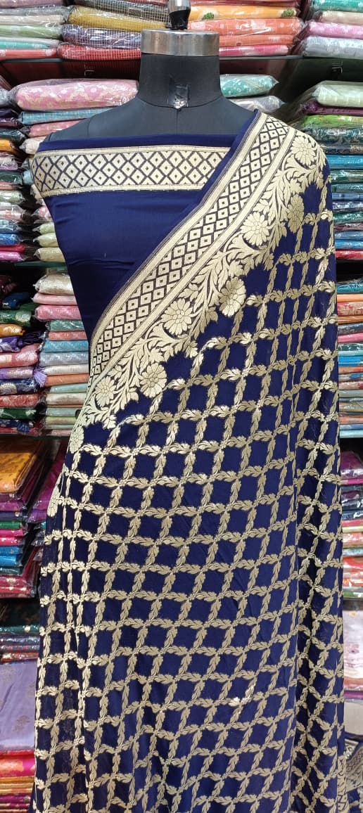Navy Blue Designer Banarasi Saree