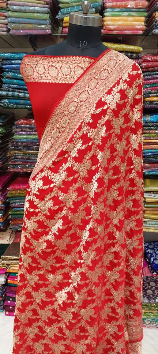 Red Designer Saree with Golden Motif